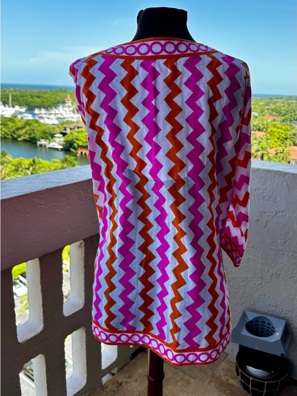 Gretchen Scott 100% Cotton Pink Orange Chevron 3/4 Sleeve Tunic Top Size M - Picture 6 of 7